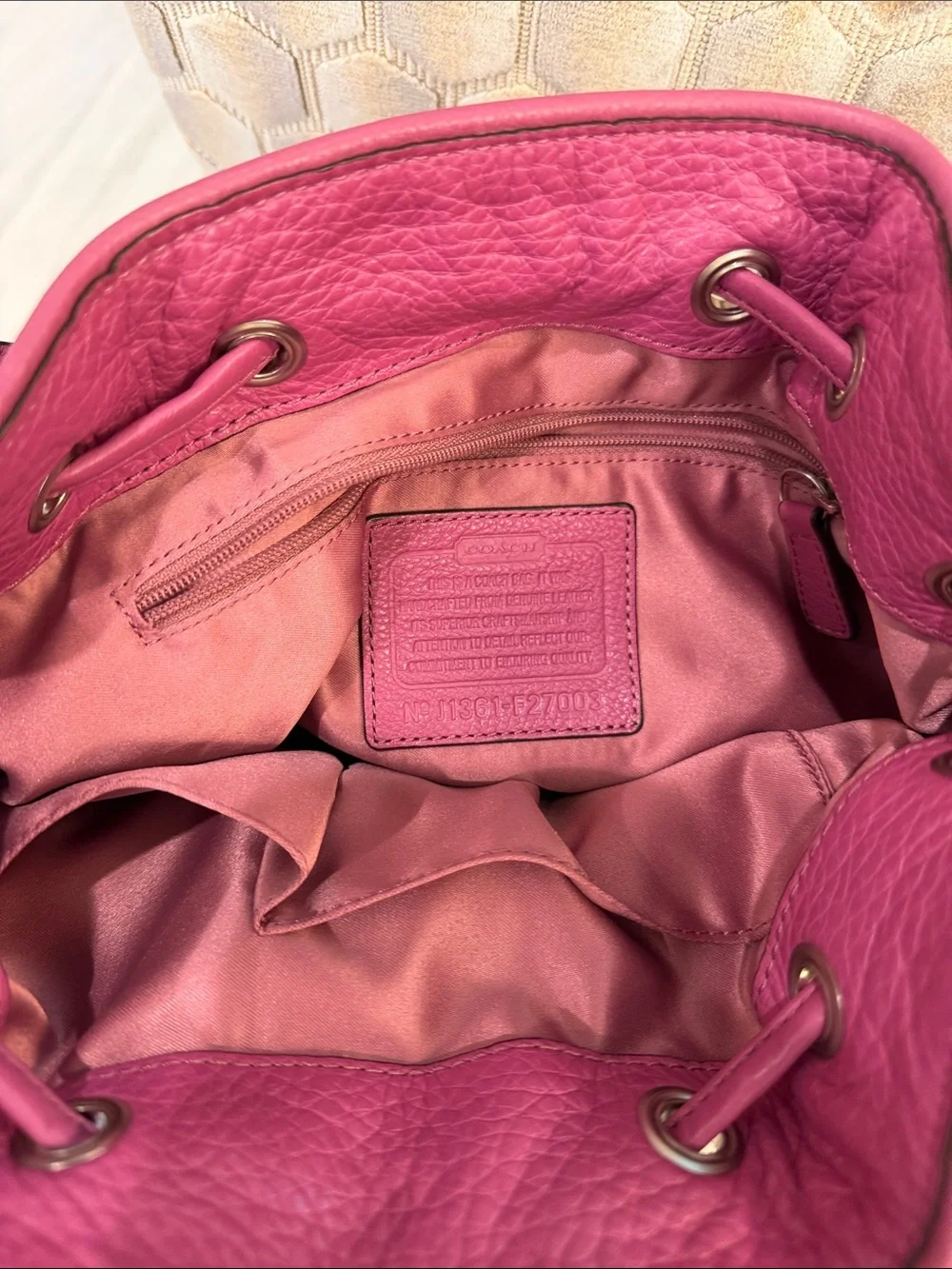 Coach light purple leather Avery Drawstring Bag.